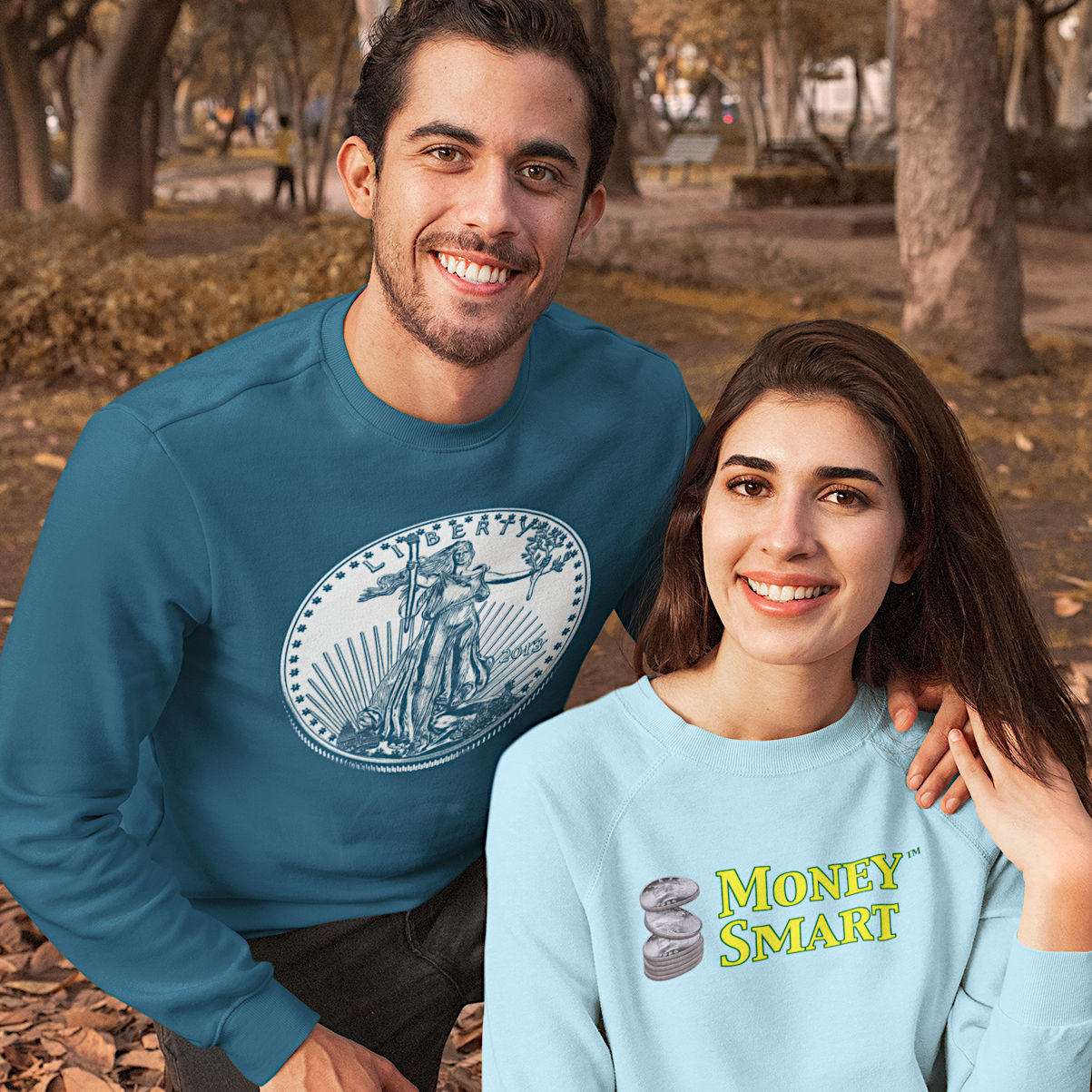 Young couple wearing MoneySmart apparel.